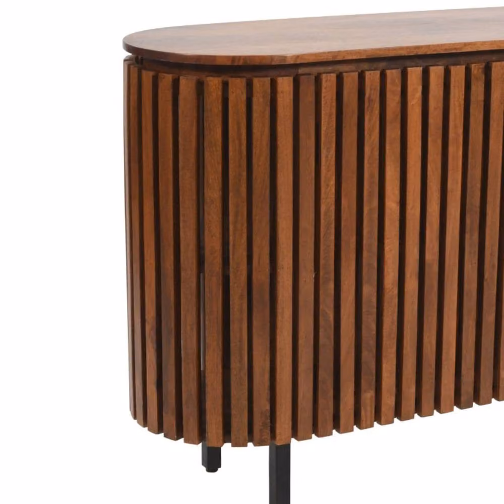 Wyld Haus California Mid-Century Slatted Mango Wood Two Door Sideboard in Brown and Black – 3