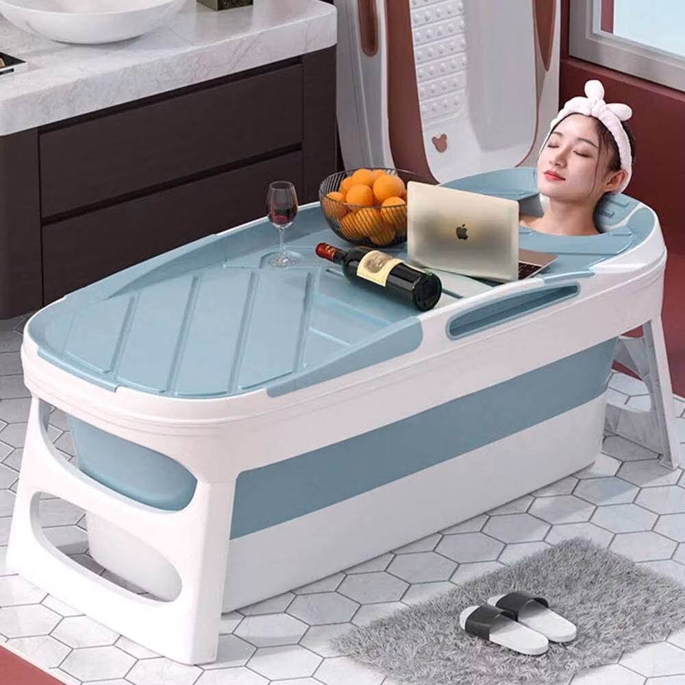 PAWNORA Portable Folding Oval Bathtub in Blue and Green, W/D/H: 113 x 63 x 54 cm – 2