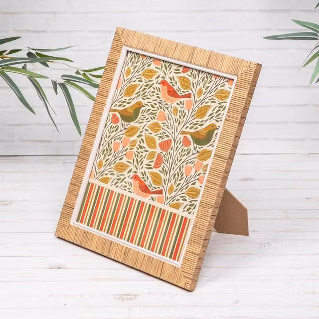 Annibells Beige Ribbed Rattan Effect Rectangular Tabletop Photo Frame