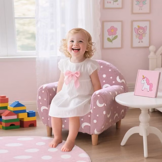 AIYAPLAY Glow in the Dark Pink Fabric Foam Armchair for Children