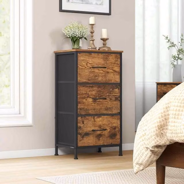 The Bazaarist 3 Drawer Fabric Organizer Cabinet, Brown and Black