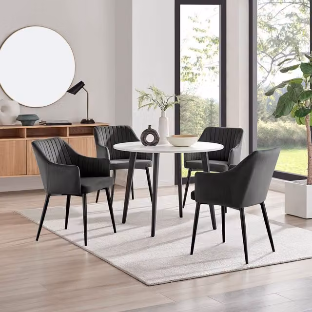 FurnitureboxUK Koko White Melamine Round Dining Table and 4 Calla Black Leg Chairs Set