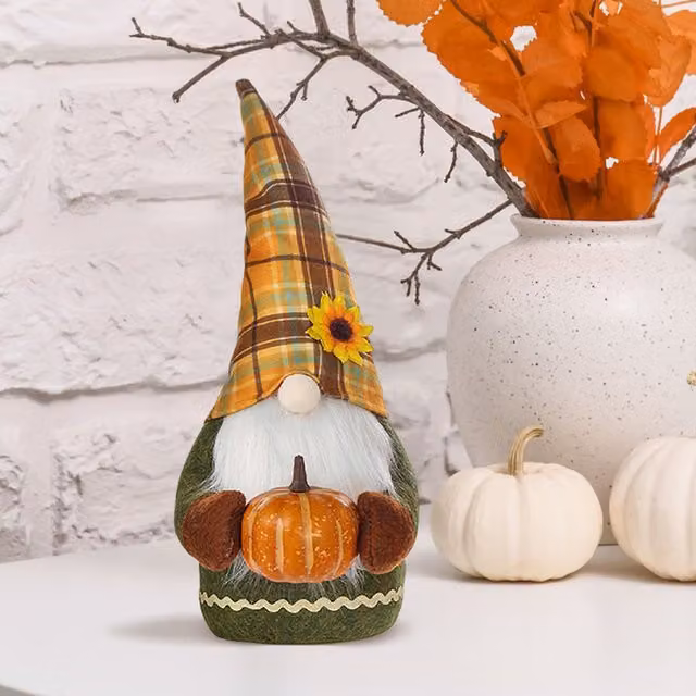 Lifeideas Handmade Autumn Harvest Scandinavian Tabletop Gnome Decoration in Multicolour and Orange