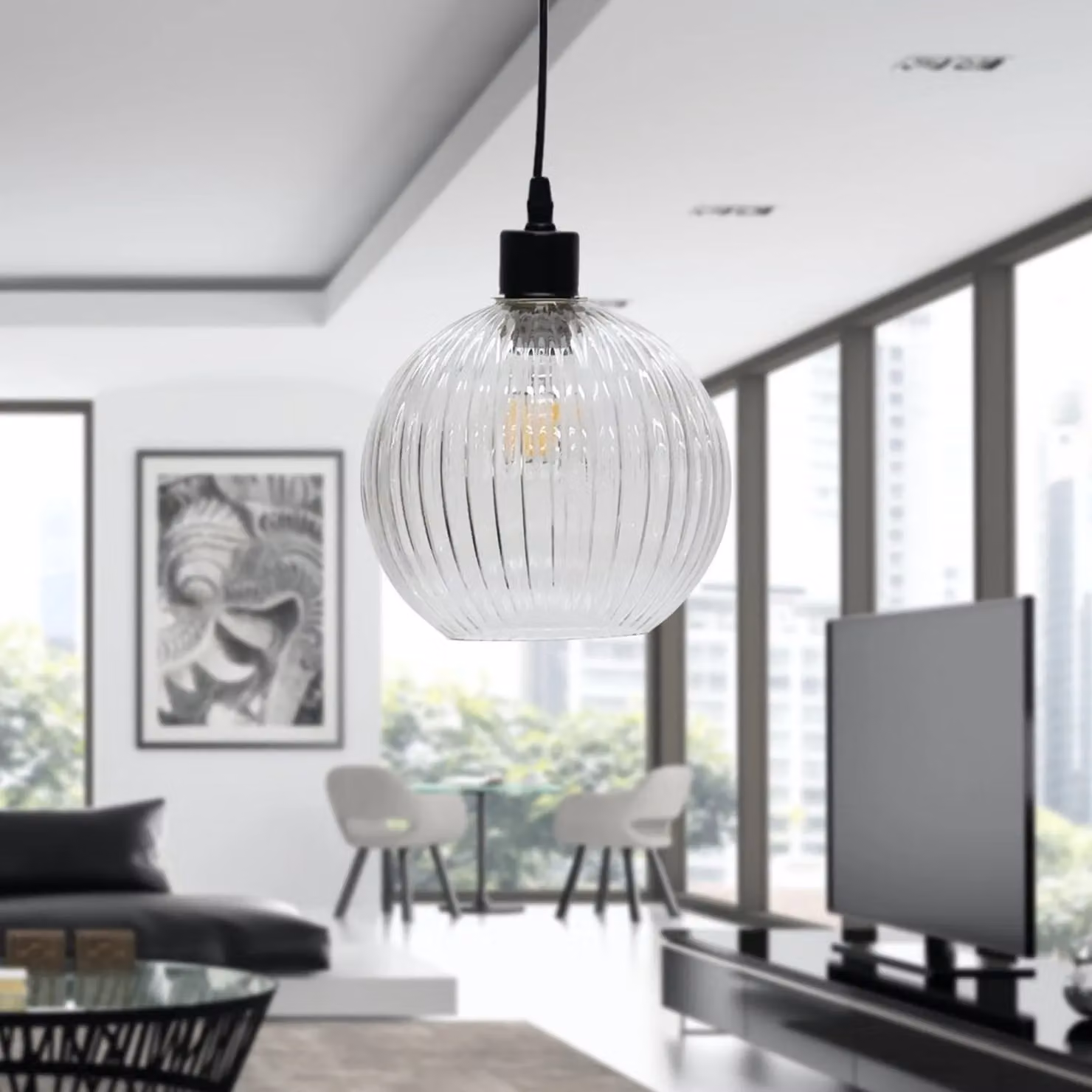 First Choice Lighting Betchley Clear Ribbed Glass Globe Easy Fit Pendant Shade – 2