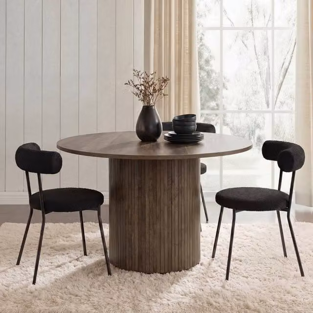 OHS Madison Ribbed Round Dining Table in Walnut Wood Effect