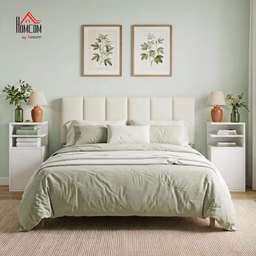 HOMCOM Set of 2 Slim Bedside Tables with Open Cubbies in White, W/D/H: 30 x 25 x 60 cm – 2