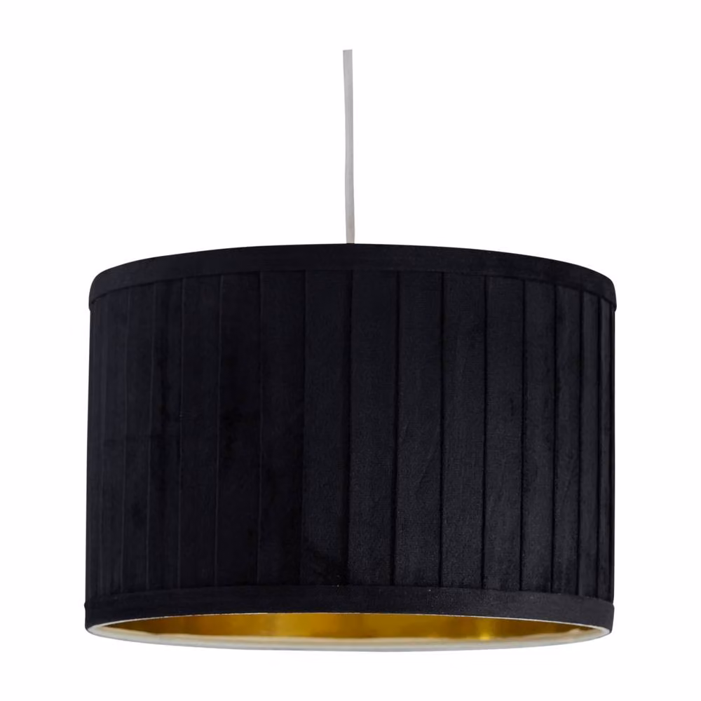 First Choice Lighting Sundance Set of 2 Black Pleated Round Lamp Shades with Gold Inner, Diameter: 30 cm – 2