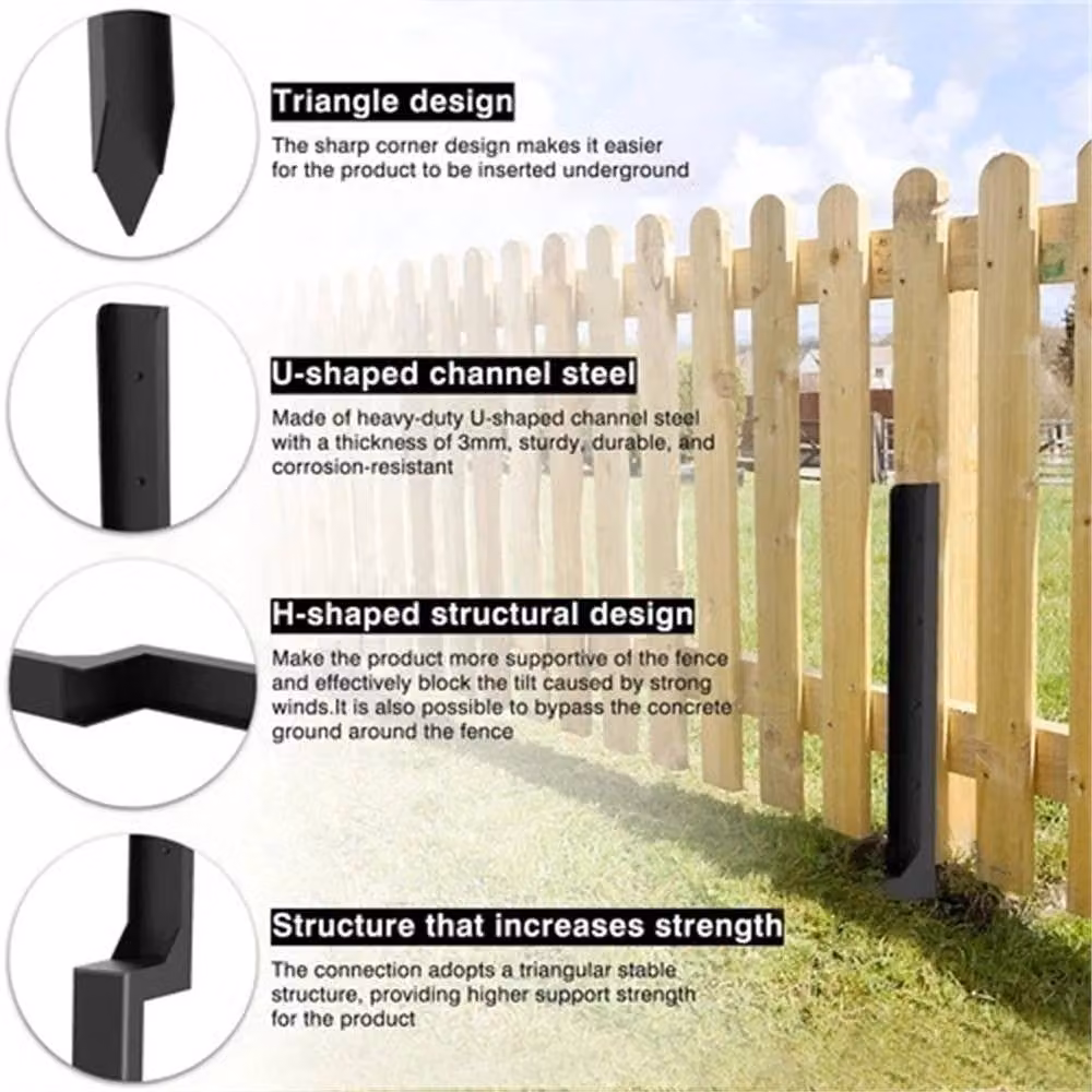NESTLUNE 2-Piece Heavy Duty Steel Fence Post Repair Stake Anchors in Grey, H 120 cm x W 3.2 cm – 5