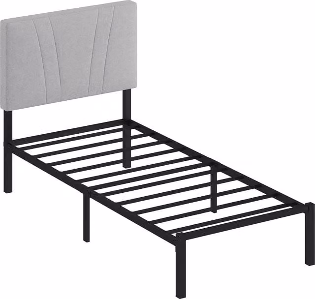 HOMCOM 3FT Single Bed Frame with Upholstered Headboard and Underbed Storage, Black and Grey, W/D/H: 90 x 190 x 106.5 cm