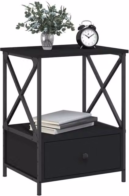 Berkfield Home Set of 2 Black Industrial Bedside Tables, W/D/H: 50 x 41 x 65 cm
