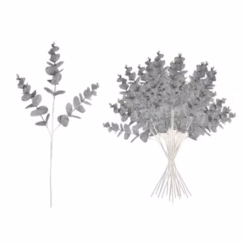 Shatchi Silver Artificial Eucalyptus Christmas Tree Picks, 18 Pack, Height: 55 cm