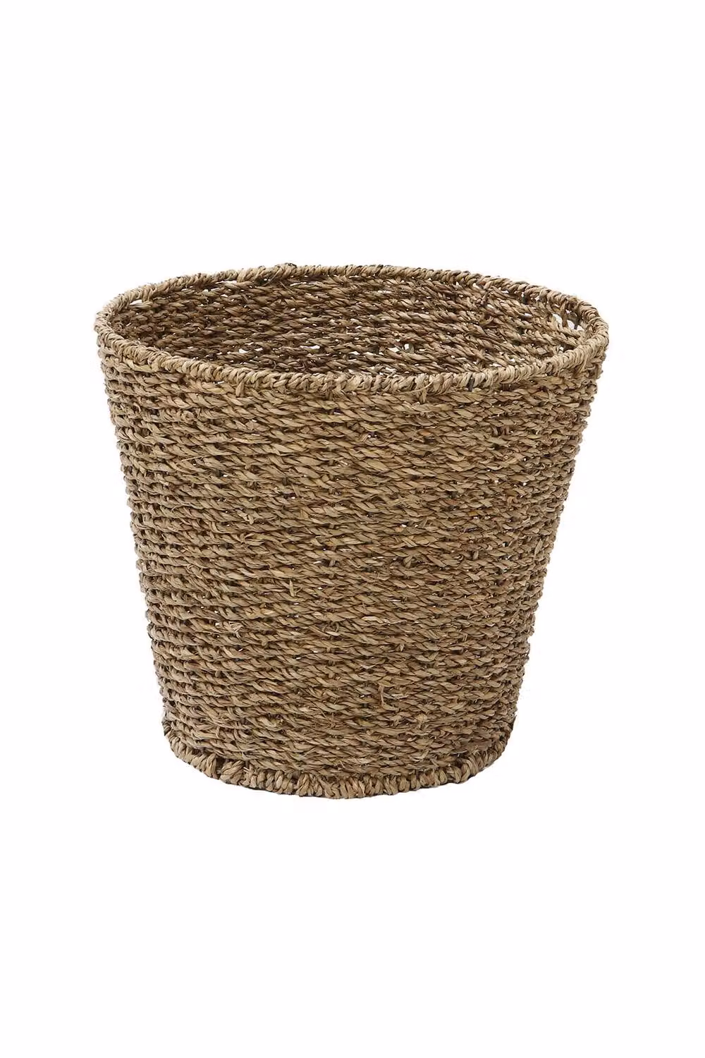 JVL Natural Seagrass Round Waste Paper Basket in Brown and Beige with Open Weave Design – 2