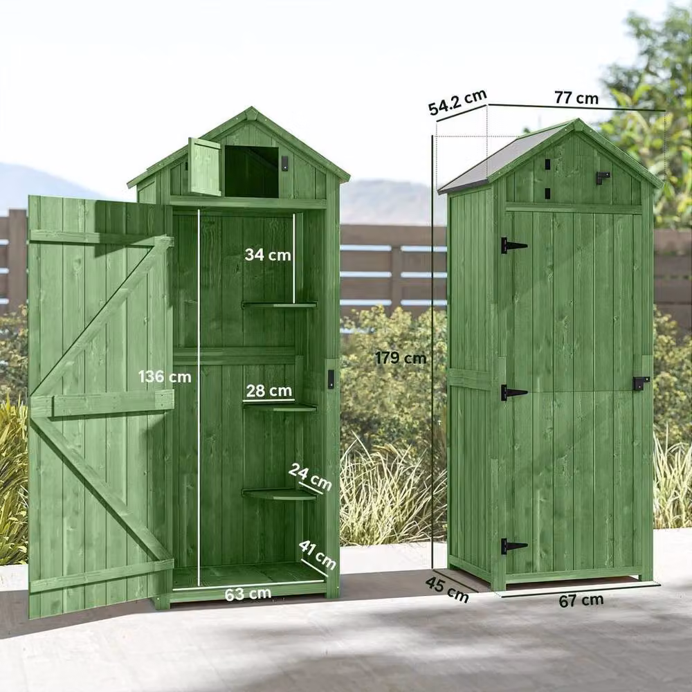 NESTLUNE Lacquered Wooden Garden Storage Shed in Green – 2