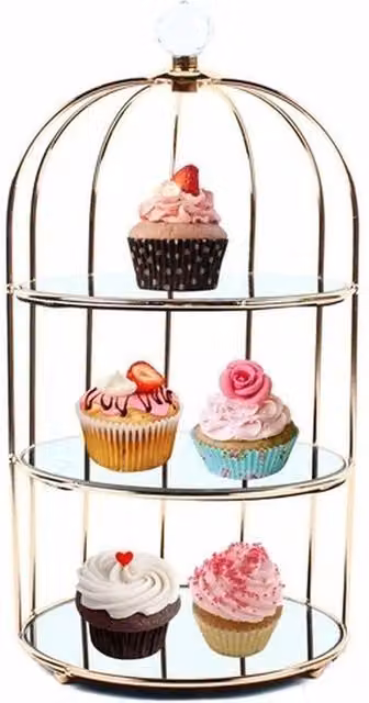 Havendro Gold Metal Desktop Bird Cage Display Stand for Makeup or Spice Jars