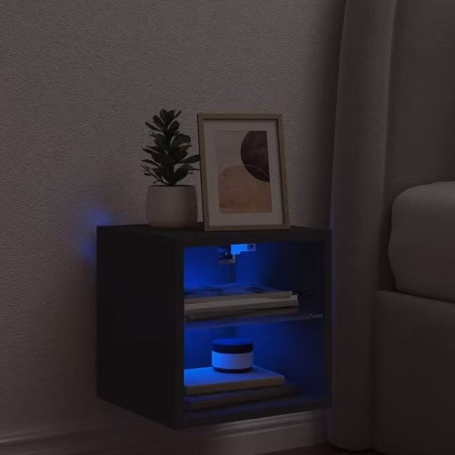 Berkfield Home Modern Black TV Wall Cabinet with LED Lights, W/D/H: 30 x 28.5 x 30 cm