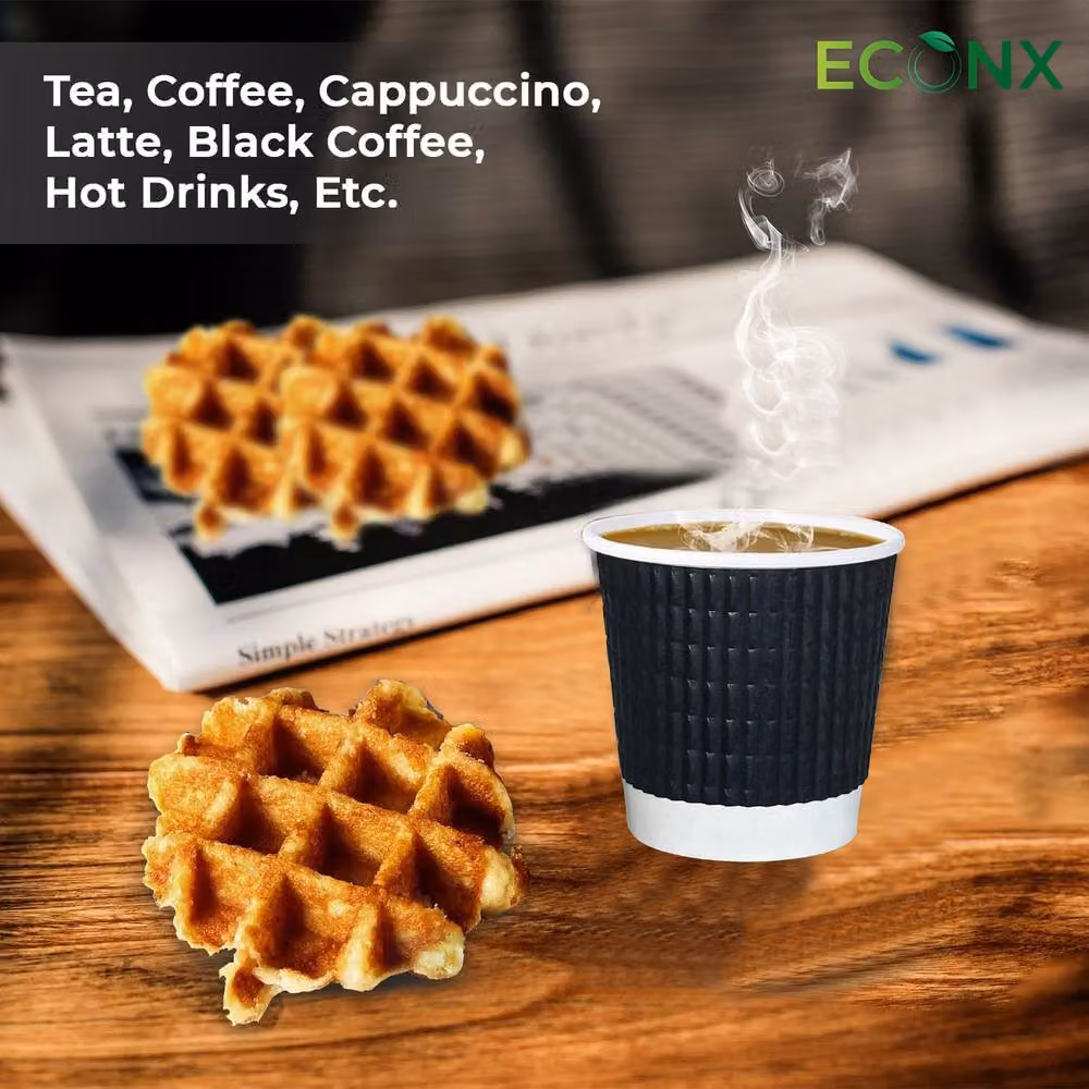 ECONX 100 Black Disposable 3 Ply Ripple Paper Coffee Cups, 4oz – 7