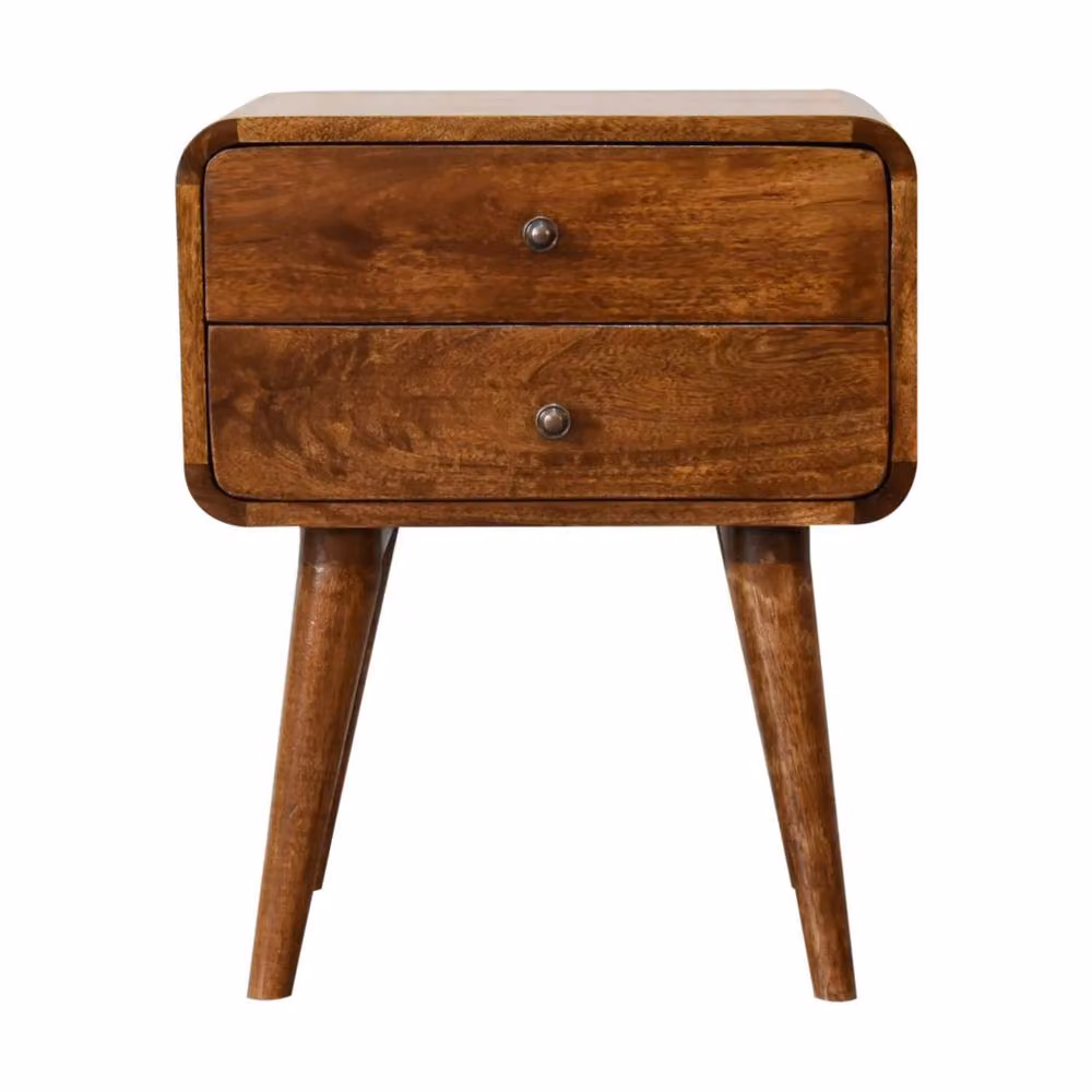 Wyld Haus Ostuni Curved Mango Wood Bedside Table in Brown with 2 Drawers – 2