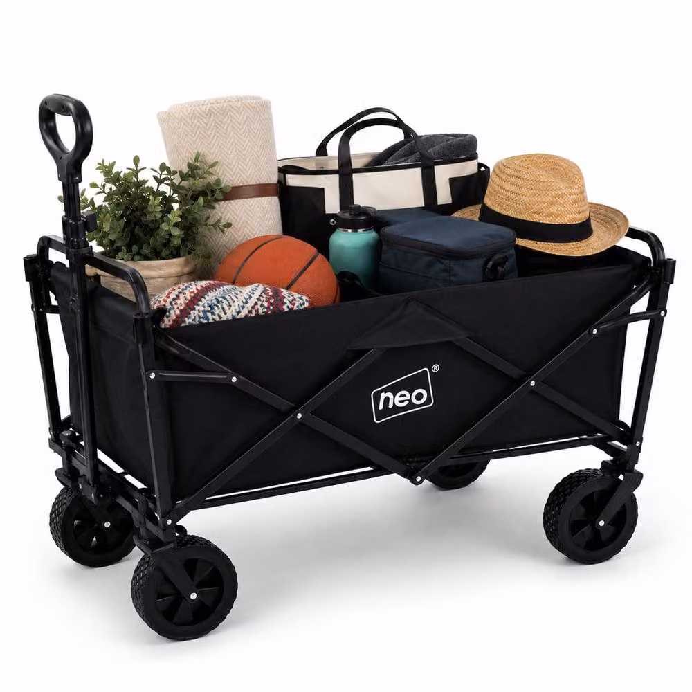 Neo Folding Garden Wagon Cart, 138L Capacity, 120kg Load, Black – 8