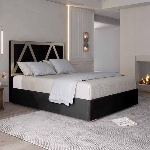 Belgrave Soft Velvet Upholstered Metal Bed Frame in Black, Gold or Silver, Superking, 200 x 200 cm