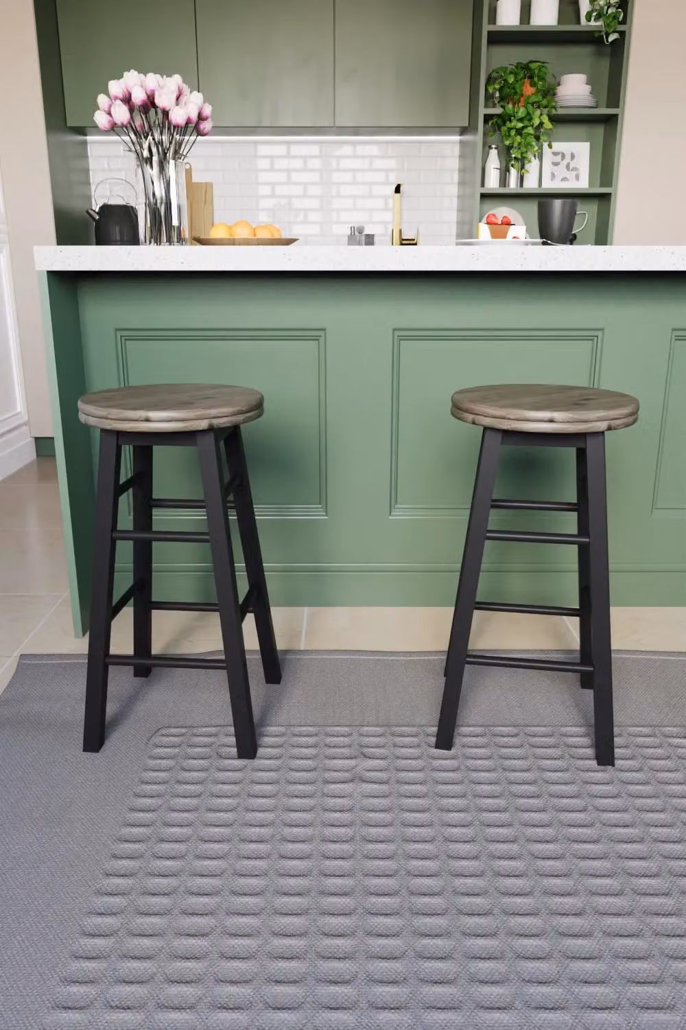 Home Discount Chef Vida Set of 2 Black Wooden Revolving Bar Stools for Kitchen and Dining Rooms – 3