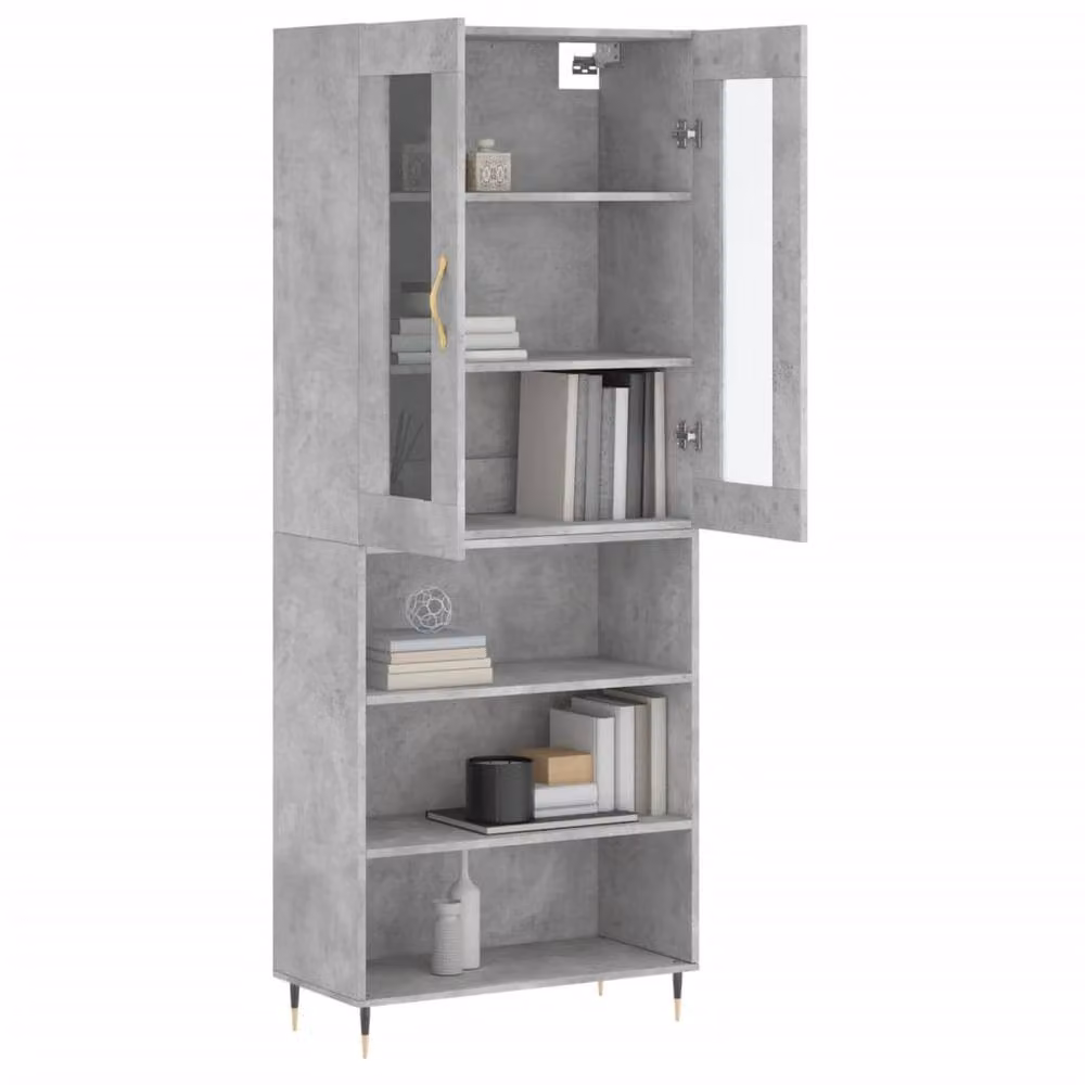 Berkfield Home Modern Highboard in Concrete Grey with Glass Doors, W/D/H: 69.5 x 34 x 180 cm – 2