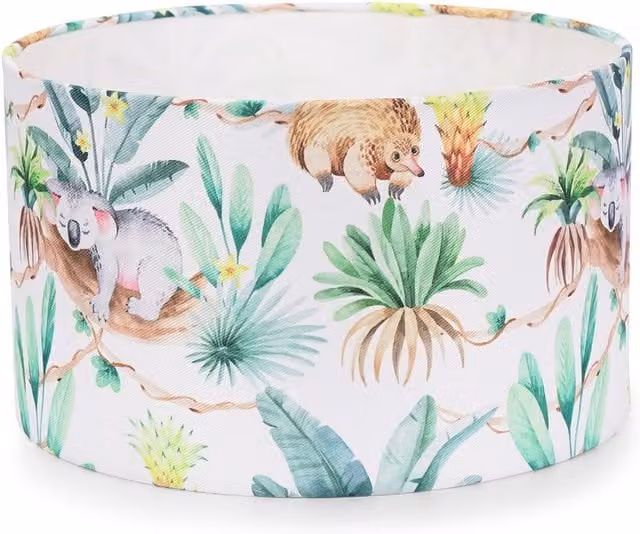 Bilby Tropical Animal Easy Fit Cylinder Ceiling Light Shade in Multi Colour and White Fabric