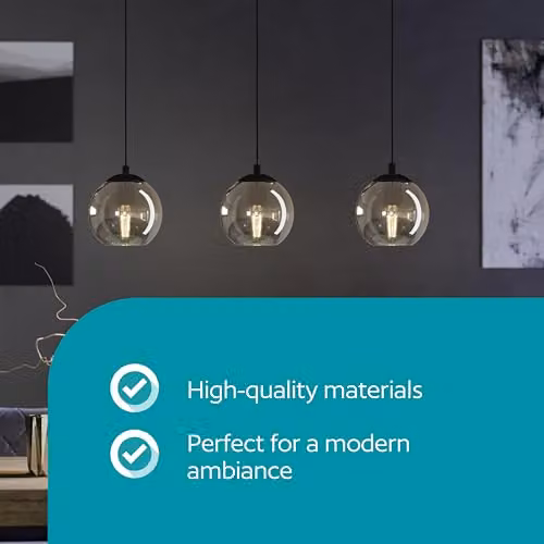 Eglo Ariscani Pendant Lighting, Modern Black and Transparent Ceiling Light Fitting with 3 Glass Shades – 2