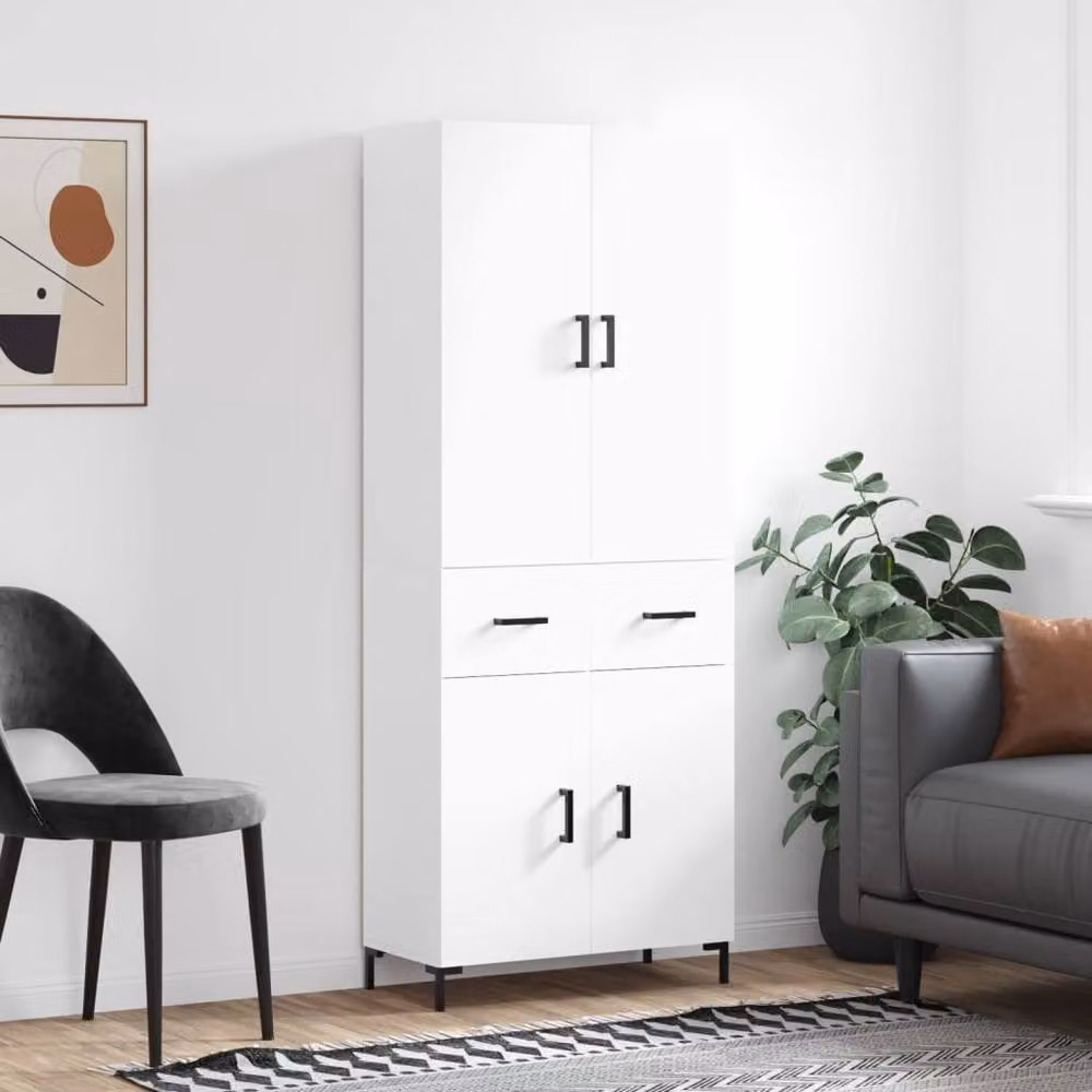 Berkfield Home Modern White Highboard with Hinged Doors and Internal Shelves, W/D/H: 69.5 x 34 x 180 cm – 2