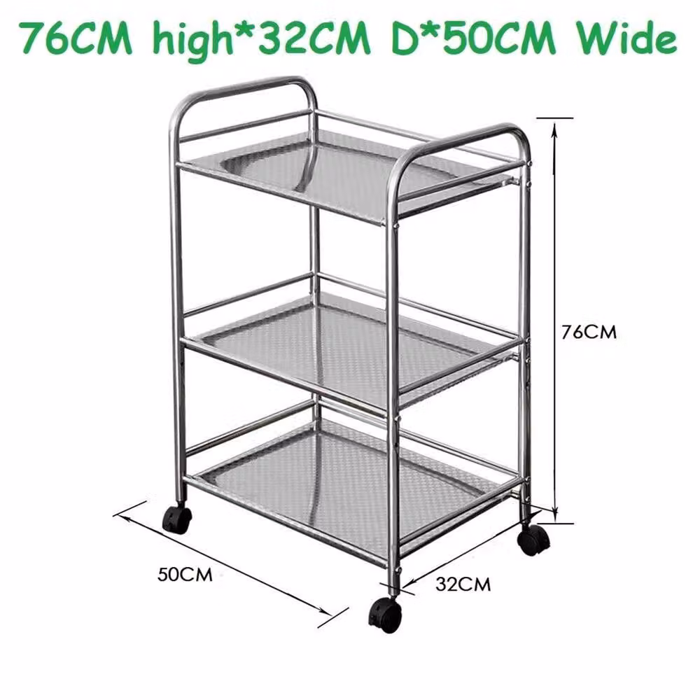 Nordara 3 Tier Stainless Steel Kitchen Trolley Cart in Silver, W/D/H: 76 x 32 x 50 cm – 2