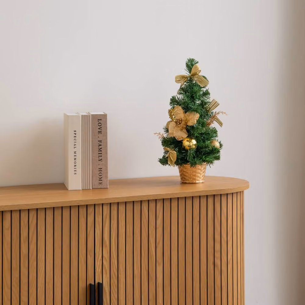 Samuel Alexander 40cm Green Fir Mini Christmas Tree with Gold Baubles, Ribbons and Poinsettias – 2