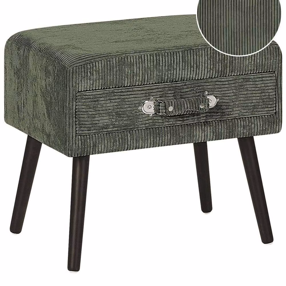 Wyld and Coco Dark Green Corduroy Side Table with Hidden Storage W: 46 cm, D: 50 cm, H: 35 cm – 2