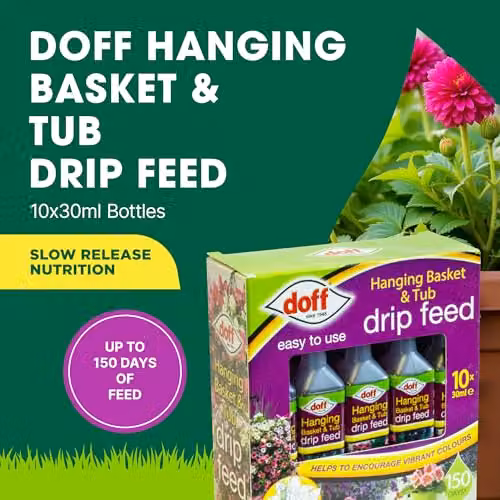 Doff 10 Pack Slow Release Liquid Drip Feeders for Hanging Baskets and Tubs in Black and Multicolour – 2