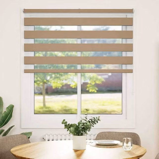 Berkfield Home Zebra Blind in Sand Brown, W: 130 cm, H: 150 cm, Polyester Fabric