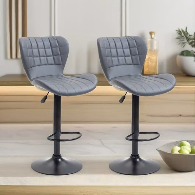 Furnold Set of 2 Height Adjustable 360 Swivel Barstools with Backrest in Grey