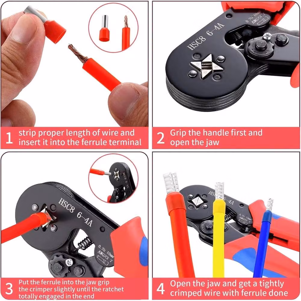 Nordara Ferrule Crimper Plier Tool Kit with 1200pcs Wire Terminal Connector Set in Red – 5