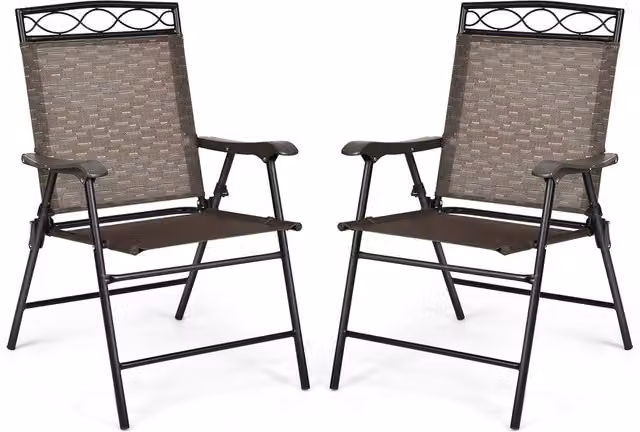Costway 2 Piece Brown Metal Outdoor Dining Folding Chairs for Adults