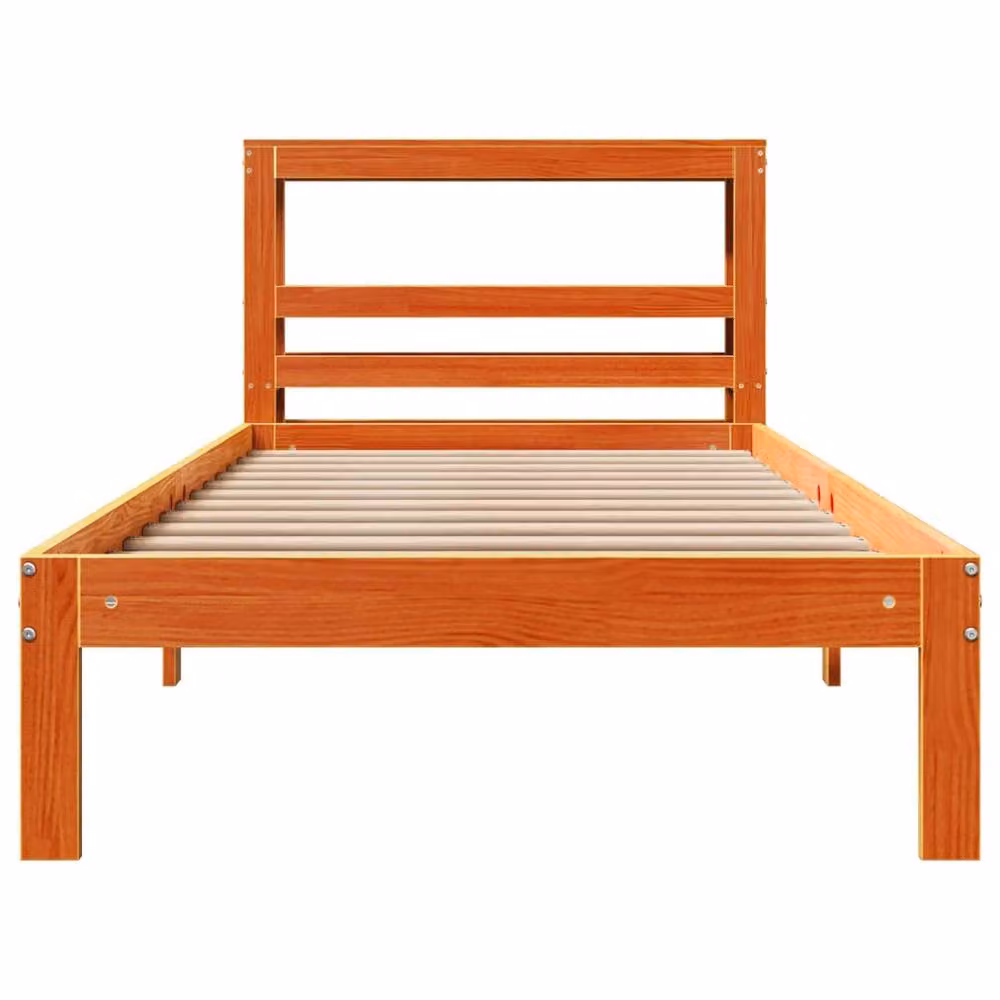 Berkfield Home Rustic Solid Wood Pine Bed Frame in Waxed Brown, W/D/H: 100 x 200 cm – 2