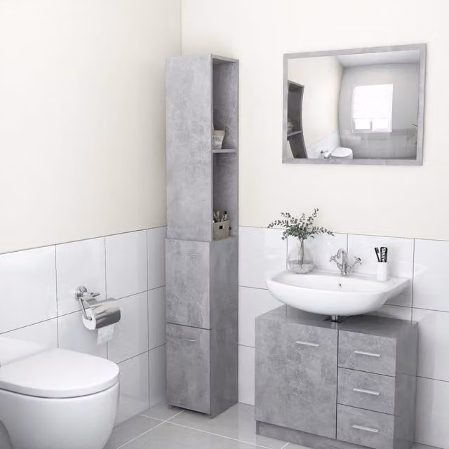 Berkfield Home Modern Freestanding Bathroom Cabinet in Concrete Grey, W/D/H: 25 x 26.5 x 170 cm – 1