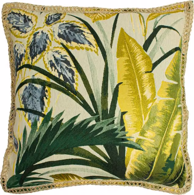 Amazonia Tropical Floral Square Cushion in Green and Yellow with Feather Filling