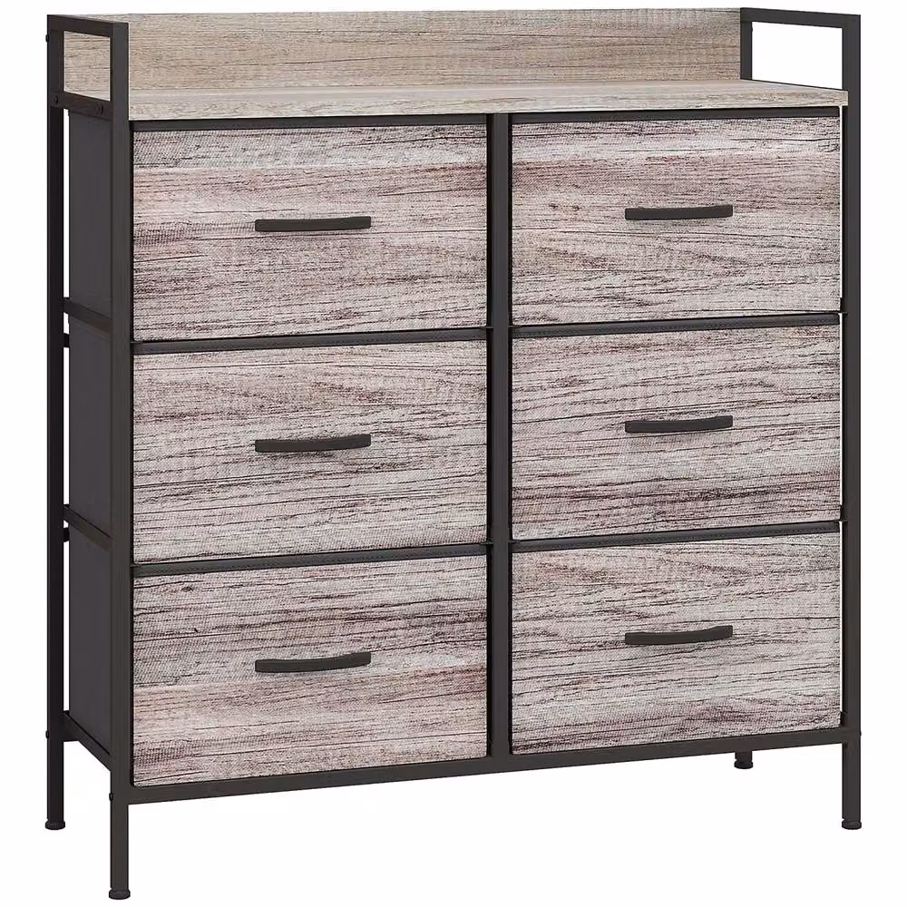 Wyld Haus Ferris 6 Drawer Chest in Grey Wood Effect and Black Fabric – 2