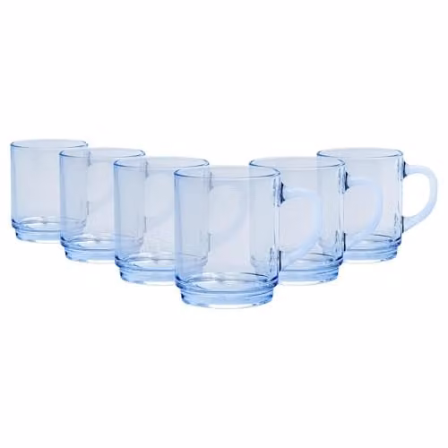 Duralex Versailles Glass Coffee Mugs, 260ml, Blue, Pack of 6