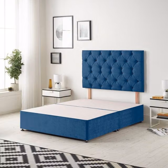 Somnior Beds Ltd Savoy Velvet Divan Bed Base with Drawers in Blue, W/D/H: 120 x 200 x 34.5 cm