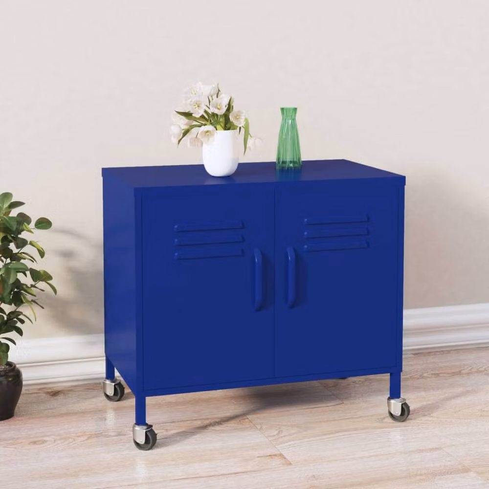 Berkfield Blue Metal Home Storage Cabinet with Hinged Doors W/D/H: 60 x 35 x 56 cm – 2