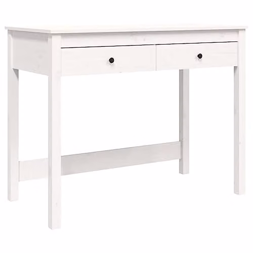vidaXL Rustic White Computer Desk with Drawers in Solid Pine Wood, W/D/H: 100 x 50 x 78 cm