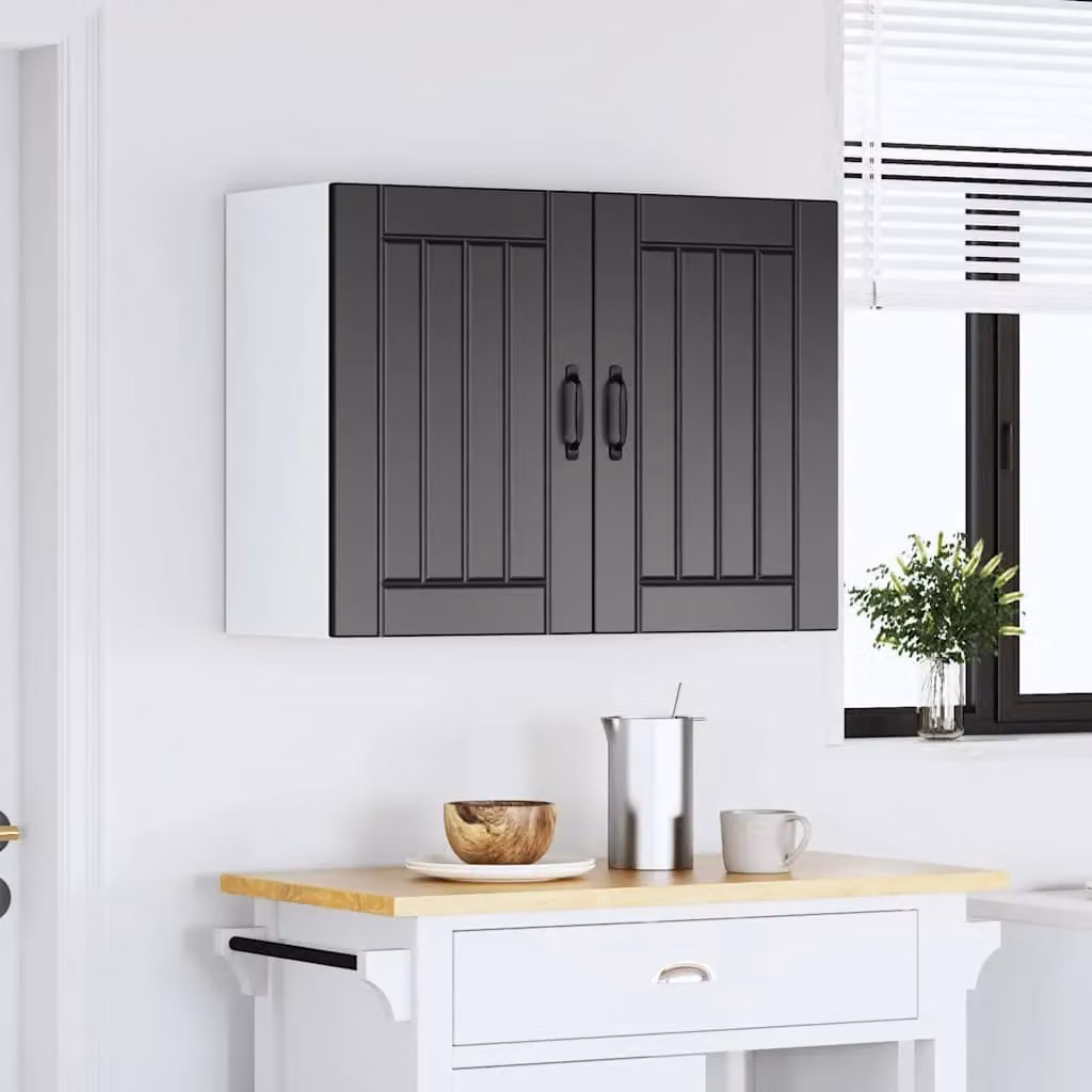 Berkfield Home Lucca Black Matt Kitchen Wall Cabinet with Glass Doors – 2