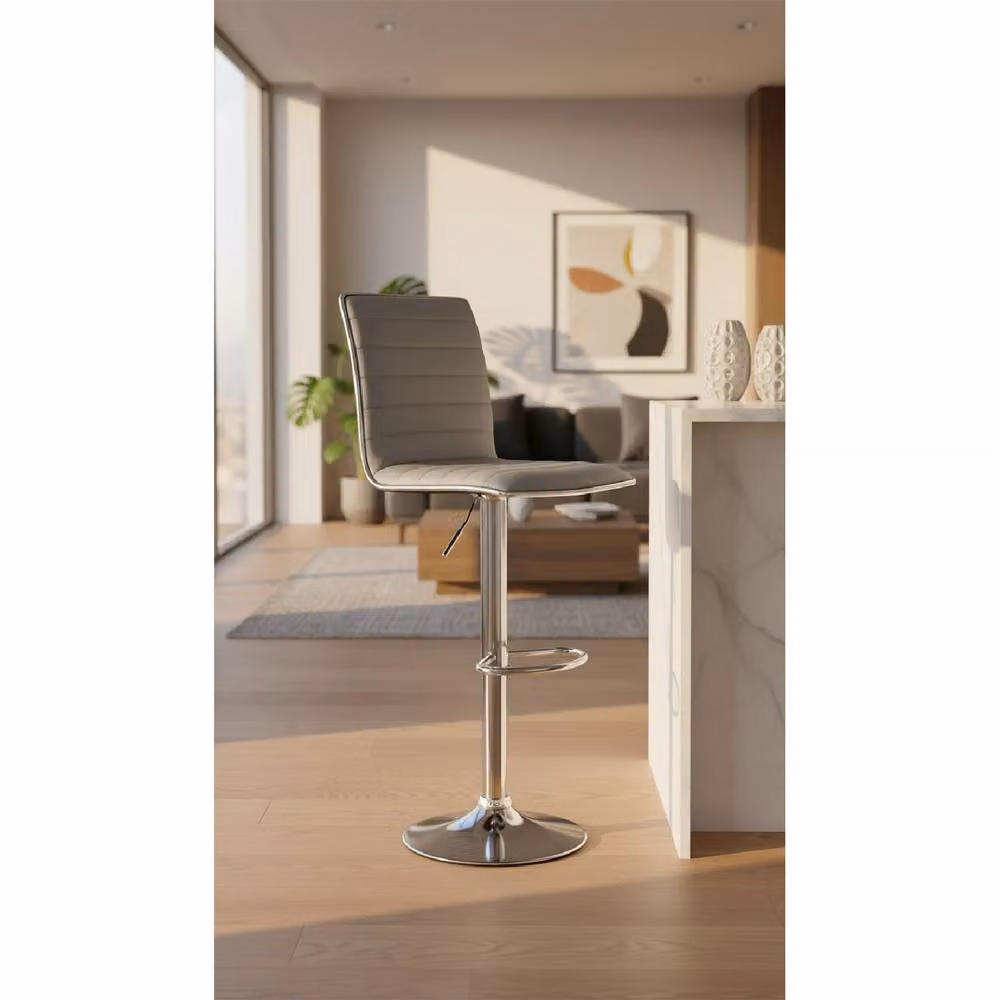 netfurniture Crispi Grey Synthetic Leather Kitchen Breakfast Bar Stool with Adjustable Height and 360 Degree Swivel – 2