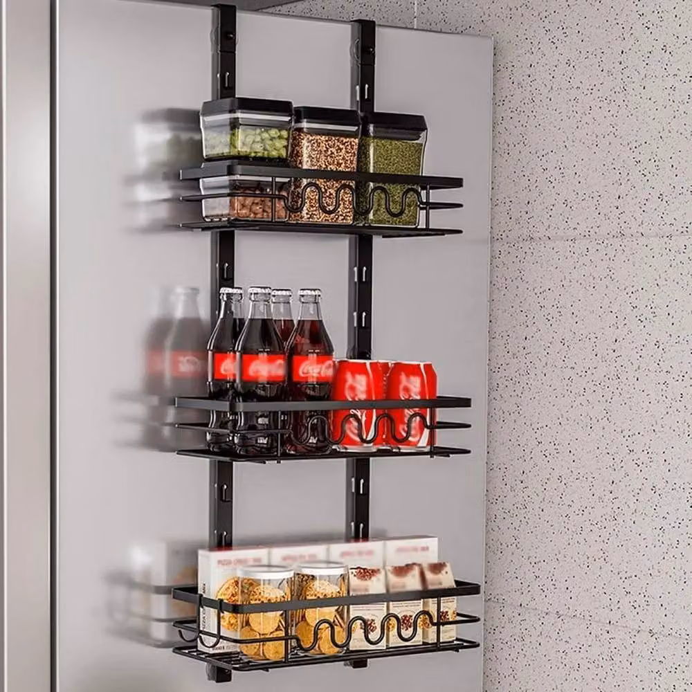 VOGREX 3-Tier Hanging Door Pantry Organiser Storage Rack, Black Metal – 2