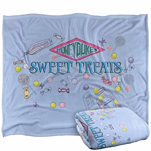 LOGOVISION Harry Potter Honeydukes Sweet Treats Super Soft Fleece Throw Blanket, White and Multicolour, W/D/H: 152 x 127 cm