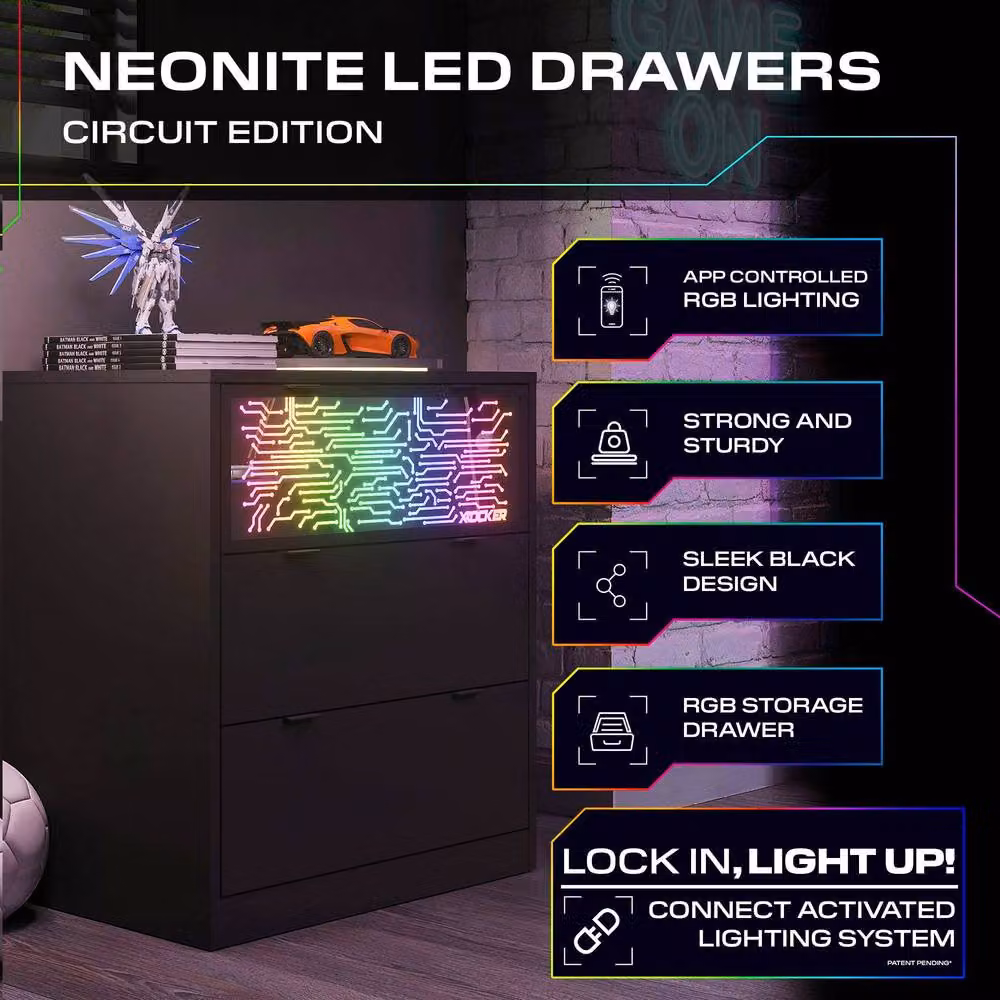 X Rocker NeoNite 3 Drawer Chest with Integrated RGB LED Lighting in Black – 2
