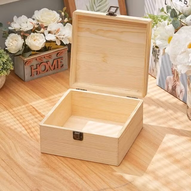 KORVIXA Brown Solid Pine Wooden Jewellery Storage Box with Lid, Width: 50 cm – 1